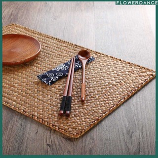 [จัดส่ง24ชั่วโมง] แฮนด์เมดหวาย Placemat สี่เหลี่ยมผืนผ้า Placemats แผ่นฉนวนธรรมชาติทอบนโต๊ะอาหารเสื่อหญ้าทะเลครัวบ้าน Flowerdance