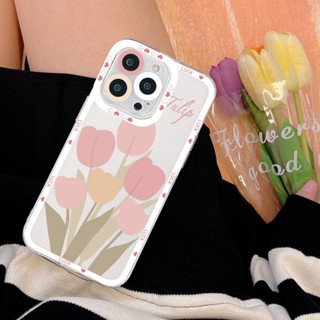 เคสซิลิโคนนิ่ม ลายดอกทิวลิป สีชมพู สําหรับ iPhone14 13 Pro Max 12 Apple 11 14i