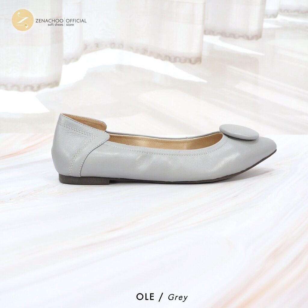 ทรงปกติ: สินค้าลดราคา ไม่รับเปลี่ยน-คืน ทุกกรณึ Zenachoo รุ่น OBBO รองเท้าส้นแบน หัวแหลม หนังแกะแท้