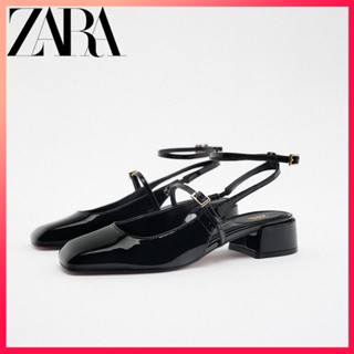 Zara ใหม่ รองเท้าส้นหนา หัวกลม ส้นแบน สําหรับผู้หญิง