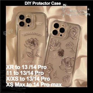 เคสโทรศัพท์มือถือ ซิลิโคน ลายดอกกุหลาบ DIY สําหรับ iPhone XR to 13 14 Pro X Xs to 14 Pro Xs max to 14 Pro max 11 to 13 Pro