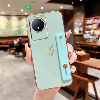 เคสโทรศัพท์ซิลิโคน กันกระแทก ลายหัวใจ หรูหรา พร้อมขาตั้ง สําหรับ Vivo Y02 Y02A Y02T Y11 2023