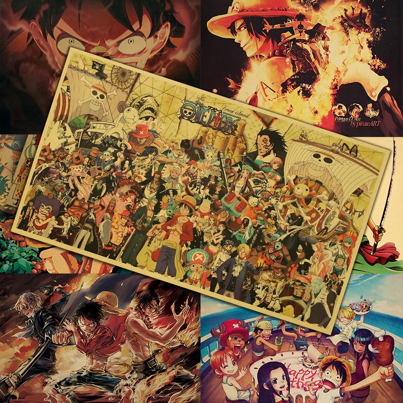 โปสเตอร์กระดาษคราฟท์ ลายการ์ตูนอนิเมะ One Piece Luffy Zoro Wanted สําหรับตกแต่งห้องนอน หอพักนักเรียน