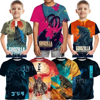 เสื้อยืดแขนสั้น พิมพ์ลายอนิเมะ Godzilla 3 มิติ ระบายอากาศ สวมใส่สบาย เหมาะกับของขวัญวันเกิด สําหรับเด็กผู้ชาย