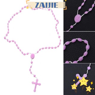 ZAIJIE Glowing Luminous Rosary Necklace Cross Necklace Catholic Jewelry Plastic For Men and Women Religious/Multicolor