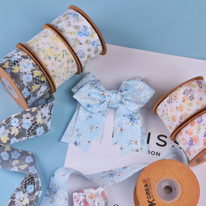 910 ซม./ม้วน 38 มม.กว้างลูกไม้ดอกไม้ขนาดเล็กริบบิ้นลูกไม้คู่ขนาดเล็กสดดอกไม้บรรจุภัณฑ์ริบบิ้นเค้กเบเกอรี่กล่องของขวัญ Laced-Up ดอกไม้ร้านริบบิ้น