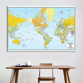 [พร้อมส่ง] โปสเตอร์ภาพวาดผ้าใบ รูปแผนที่โลก 5 ขนาด ไม่มีกรอบ สําหรับตกแต่งผนังบ้าน ออฟฟิศ