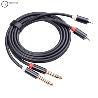 2 RCA Male to Dual 6.35 แจ็ค Male สายเคเบิ้ลเสียง มิกเซอร์ เครื่องขยายเสียง สายอะแดปเตอร์