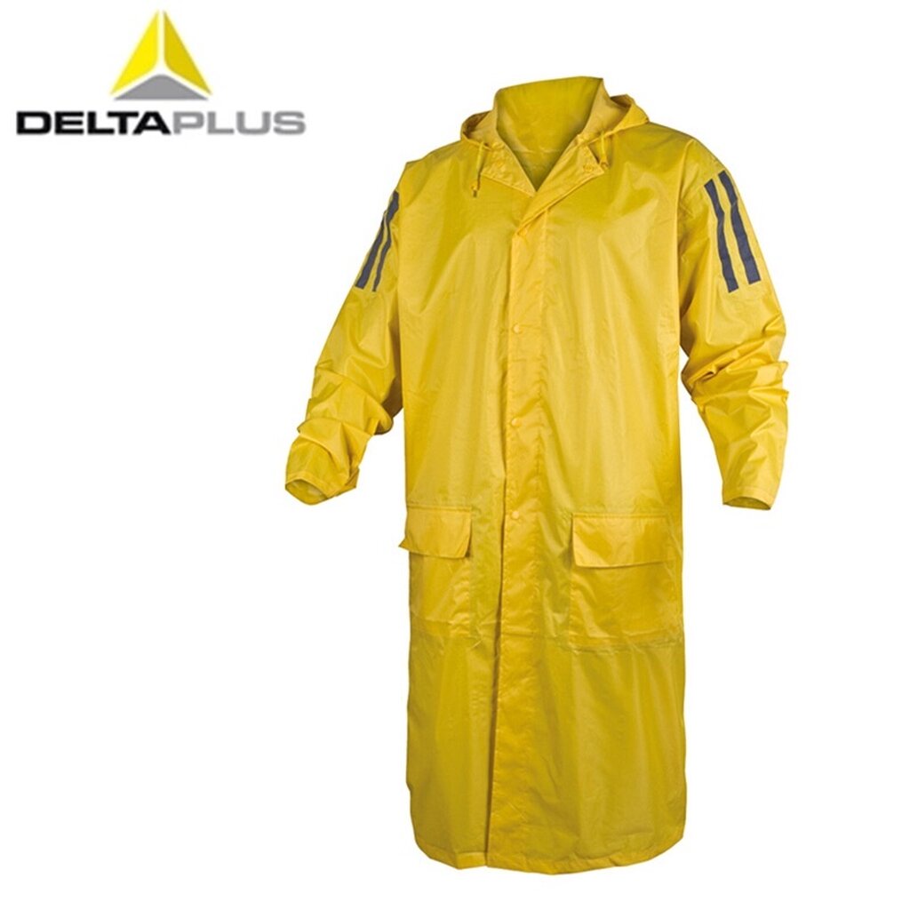 ชุดกันฝนเสื้อพร้อมกางเกงเคลือบ PVC ป้องกันสารเคมี แบบมีฮู๊ด  ยี่ห้อ DELTAPLUS ตะเข็บกันน้ำ
