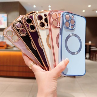 เคสชุบแม่เหล็ก หรูหรา สําหรับ iPhone 14 13 Pro Max 14 Plus 13 ชาร์จไร้สาย นุ่ม กันกระแทก เคสป้องกัน