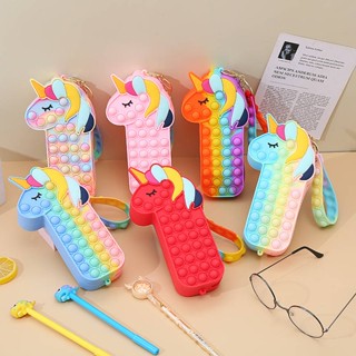 Unicorn Silicone Capacity Large Decompression Pencil Box Squeezing Toy Pencil Case Primary School Student Female Simple Childrens Stationery Box zGuu