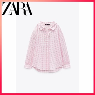 Zara ใหม่ เสื้อเชิ้ต ทรงหลวม ลายตาราง VICHY สําหรับผู้หญิง