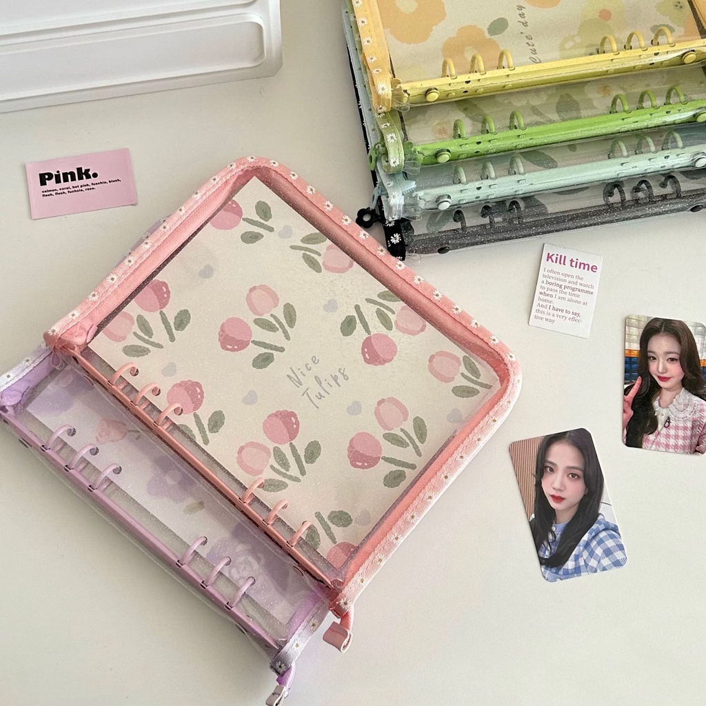 【A5 แฟ้มซิป ลายดอกเดซี่】แฟ้มใส่บัตร โฟลเดอร์ สมุดบันทึก โฟลเดอร์ DIY สไตล์เกาหลี