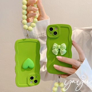 yayu เคสซิลิโคน หัวใจสีเขียว หูกระต่าย ins สร้อยข้อมือ TPU เคส iphone 11 สําหรับ 14/13/12promax xr xsmax 7/8 ZDL0050