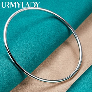 Urmylady กําไลข้อมือเงินแท้ 925 ทรงกลม 3 มม. เรียบลื่น เครื่…