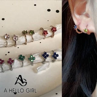 Ahellogirl ต่างหูแฟชั่น ลายดอกไม้ ใบไม้ สไตล์เกาหลี สําหรับผู้หญิง