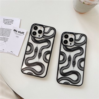 Casetify เคสโทรศัพท์มือถือ อะคริลิค กันกระแทก ลายการ์ตูนงู สีดํา สําหรับ iPhone 14 Pro Max 11 12 Pro Max 13 Pro Max