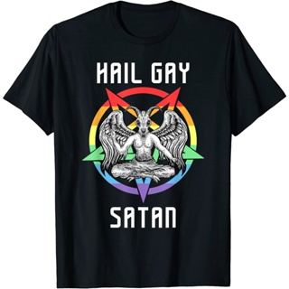 [S-5XL][100% Cotton] [S-5XL]เสื้อยืดตลก Hail เกย์ซาตาน Lgbt Goth เกย์ภูมิใจ Baphomet