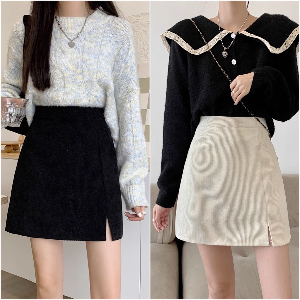 พร้อมส่ง กระโปรงสั้นลูกฟูก ผ่าข้างเล็กน้อย มีซับใน ผ้าไม่คัน ซิปซ่อนด้านหลัง