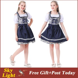 German Oktoberfest ชุดเดรส สีฟ้า สีขาว สําหรับเด็กผู้หญิง เหมาะกับงานปาร์ตี้ฮาโลวีน