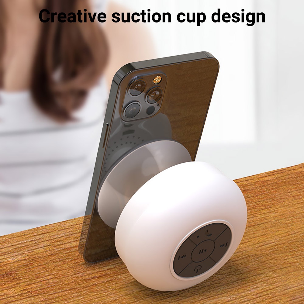 ลำโพงบลูทูธกันน้ำ เสียงชัดติดในห้องน้ำ ขนาดเล็กพกพา Bluetooth Mini Speaker ลำโพง พร้อมที่ดูดด้วย ติดข้างหลังมือถือ