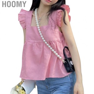 Hoomy Women Ruffle Sleeve Top  Special Neckline Women Summer Top Pink Sweet  for Vacation