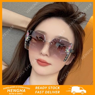 (HENGHA) ใหม่ แว่นกันแดด กรอบสี่เหลี่ยม ขนาดใหญ่ แต่งเพชร ไล่โทนสี ป้องกันรังสียูวี สําหรับผู้หญิง