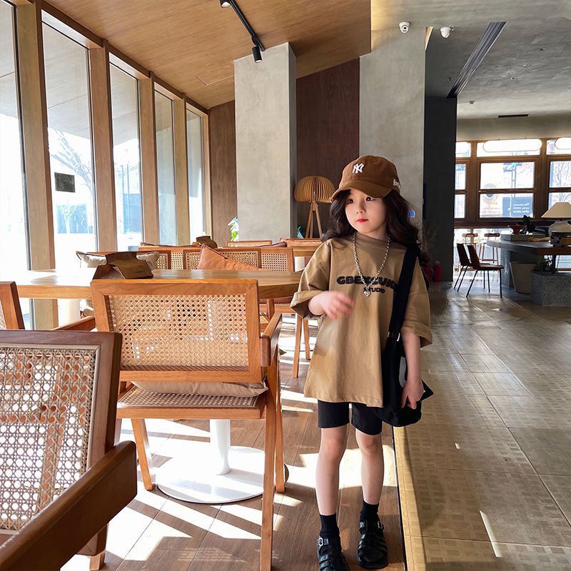 【Kids Fashion】เสื้อยืดแขนสั้น ผ้าฝ้าย 100% ทรงหลวม ระบายอากาศ เรียบง่าย สําหรับเด็กผู้หญิง (3-14 ปี)