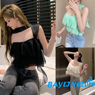 Bay- เสื้อท็อปแขนกุด เปิดไหล่ สีพื้น แฟชั่นฤดูร้อน สําหรับผู้หญิง