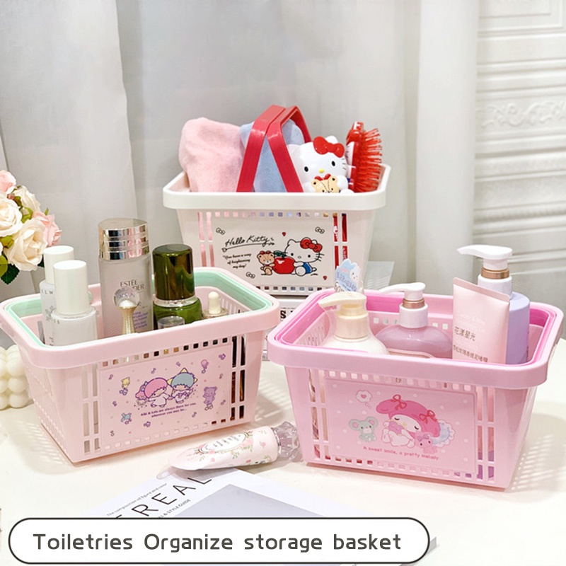 Kuromi Melody Cinnamoroll Pochacoo Pompompurin ตะกร้าเก็บอุปกรณ์อาบน้ํา น่ารัก สร้างสรรค์ ใช้ในครัวเรือน ตะกร้าอาบน้ํา