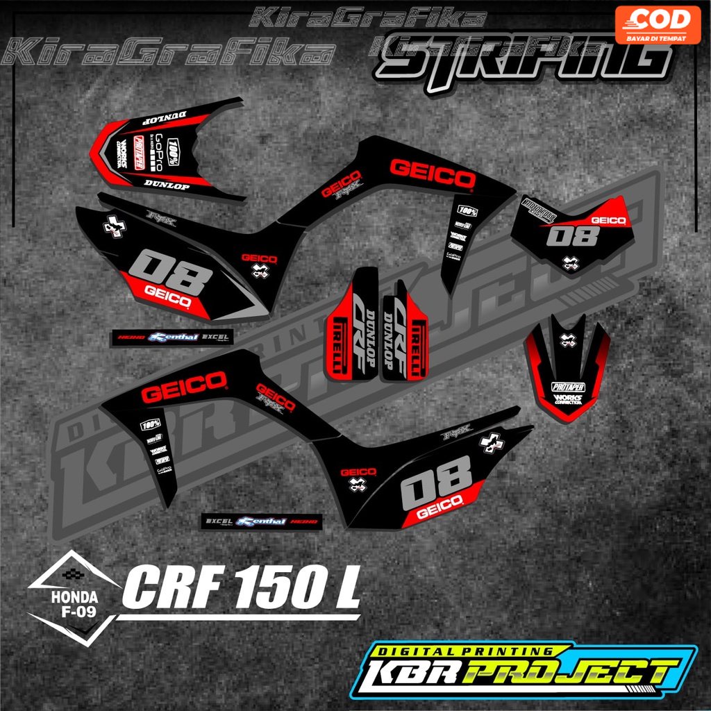 สติ๊กเกอร์ CRF 150 L, CRF 150 striping, สติ๊กเกอร์มอเตอร์ไซค์ HONDA, Racing variation F-09