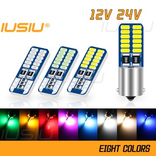 Iusiu 12V 24V ไฟเลี้ยว Led T10 BA9S W5W W5YW T4W 194 24SMD 3014 สําหรับติดป้ายทะเบียนรถยนต์ รถบรรทุก รถจักรยานยนต์ หลอดไฟตัดหมอก