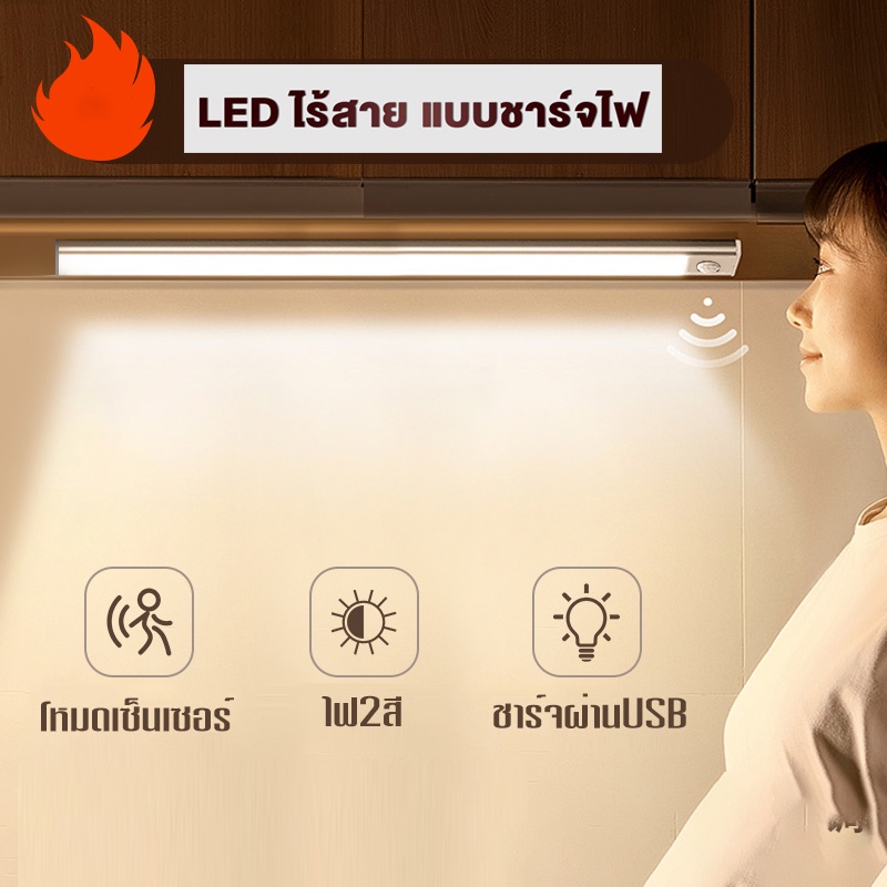 ไฟเซ็นเซอร์ LED 30cm ไฟเซนเซอร์อัตโนมัติ ชาร์จผ่านUSB