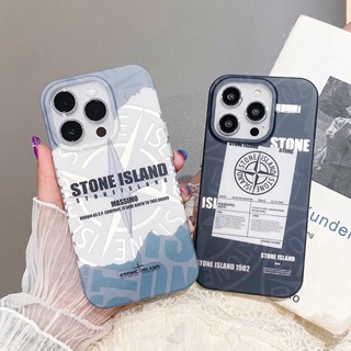 STONE ISLAND ขายดี เคสป้องกันโทรศัพท์มือถือ ลายหิน สองด้าน สีเงิน สําหรับ iPhone 11 14 12 13 Pro Max