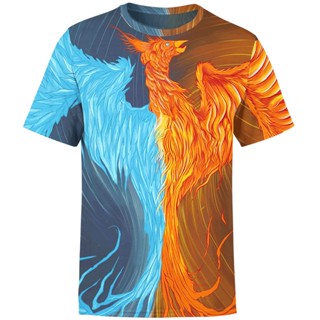 เสื้อยืด พิมพ์ลายนกฟินิกซ์ Fire &amp; Ice สําหรับผู้ชาย และผู้หญิง