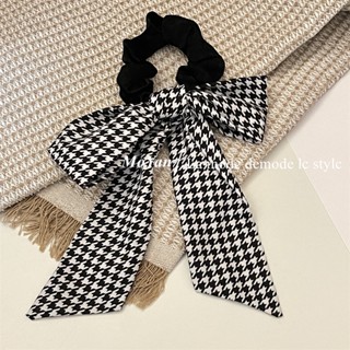 ✨✨✨Houndstooth ยางรัดผมหนัง ประดับโบว์ ลายดอกไม้ สไตล์เกาหลี ญี่ปุ่น ฝรั่งเศส เครื่องประดับผม สําหรับผู้หญิง