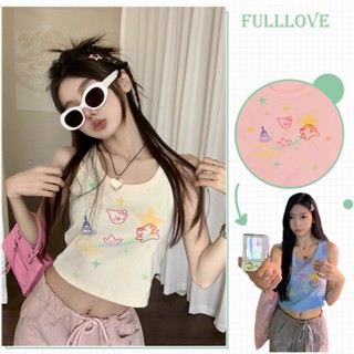 Fulllove เสื้อกล้ามผู้หญิง เสื้อครอปสีชมพู สายเดี่ยว แนว y2k แขนกุดแบบครอป crop top