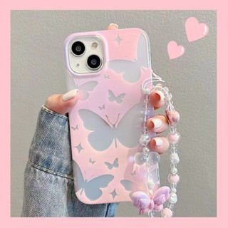 เคสโทรศัพท์มือถือ กันลื่น ลายผีเสื้อเลเซอร์ พร้อมสายคล้องมือ สําหรับ iPhone 14Pro Max 14Pro iPhone 14 iPhone13 Pro iPhone 13Pro Max iPhone12 Pro Max 12 Pro 12 iPhone 11