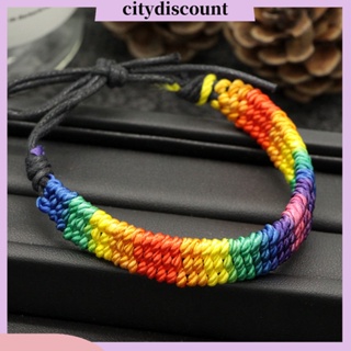 &lt;citydiscount&gt; วินเทจ รุ้ง สาน เชือก สร้อยข้อมือ หนังเทียม ปรับได้ ผู้หญิง กําไล เครื่องประดับ