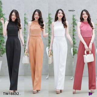 ชุดสวย 💗พร้อมส่ง  Jumpsuit จั้มสูทแขนกุด ตัดแต่งผ้าชีฟองด้านหน้าอก  ชุดไปทะเล  แฟชั่นเกาหลี ชุดออกงาน ทำงาน สาวอวบ