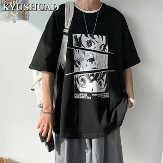 KYUSHUAD เสื้อยืดคอกลม แขนสั้น พิมพ์ลายการ์ตูน สไตล์ฮิปฮอป สตรีท ญี่ปุ่น ทรงหลวม ใส่สบาย โอเวอร์ไซซ์ สําหรับผู้ชาย