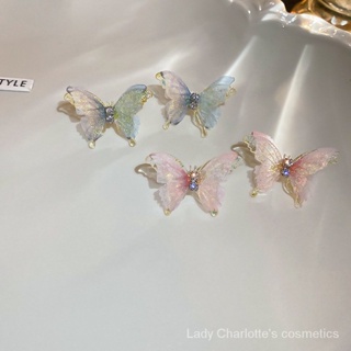 [0628]YWHY-EH Sterling Silver Needle Korean Butterfly Pink Fashion Fairy Light Luxury Minority Exquisite Refined Grace Advanced Design Sense Earrings Ear New Cute Sweet Cool Style