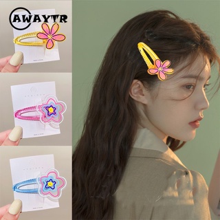 Awaytr กิ๊บติดผมอะคริลิค ลายดอกไม้ ทรงเรขาคณิต สีแคนดี้ สไตล์เกาหลี สร้างสรรค์ เครื่องประดับผม สําหรับเด็กผู้หญิง