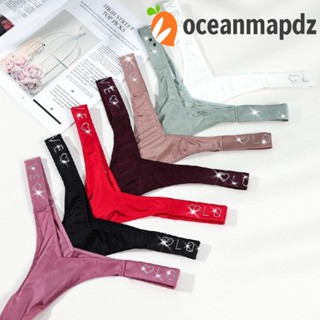 OCEANMAPDZ กางเกงชั้นใน เอวต่ํา ระบายอากาศ ไร้รอยต่อ พิมพ์ลายตัวอักษร ประดับพลอยเทียม สําหรับผู้หญิง