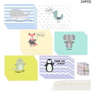 24pcs Cute Cartoon Kids Friends Recyclable Students Teachers Blank Inside With Envelopes Stickers Thank You Cards