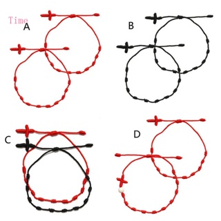 Time สร้อยข้อมือเชือกถัก 7 ปม สีแดง สําหรับเครื่องประดับ 2 ชิ้น