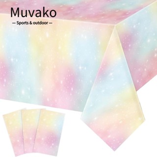 MUVAKO ผ้าปูโต๊ะพลาสติก กันน้ํา สีรุ้ง ทรงสี่เหลี่ยมผืนผ้า ขนาด 54x108 นิ้ว สําหรับอาบน้ําเด็ก ปาร์ตี้วันเกิด 3 ชิ้น