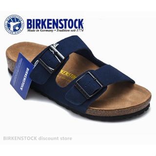 Birkenstock Arizona รองเท้าแตะลําลอง กันลื่น แต่งขนเฟอร์ สีกรมท่า เหมาะกับเดินชายหาด สไตล์คลาสสิก สําหรับผู้ชาย ผู้หญิง ไซซ์ 34-46