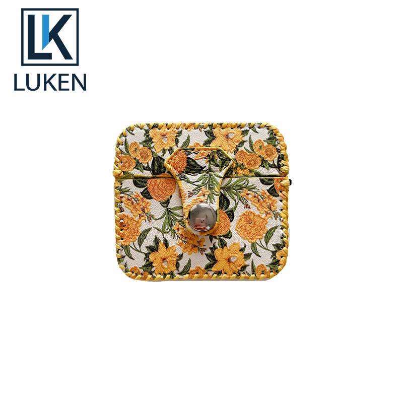Luken เคสหูฟังบลูทูธ แบบหนัง ลายดอกไม้ ขนาดเล็ก กันหาย สําหรับ Airpods Pro2 3