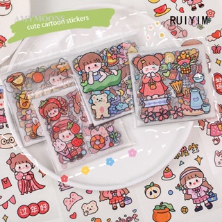 Ruiyim สติกเกอร์ PET Kawaii ลายเด็กผู้หญิงน่ารัก สําหรับตกแต่งสมุดไดอารี่ โทรศัพท์